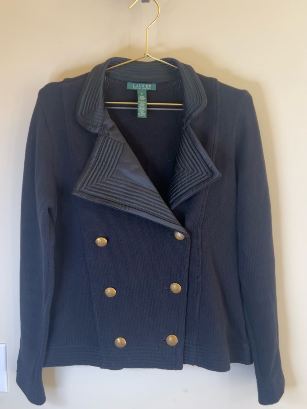 Lauren Ralph Lauren Black Military Knit Jacket Gold‎ Crest Buttons Small